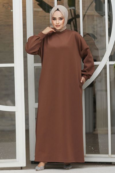 Neva Style فستان حجاب بني اللون 23641KH