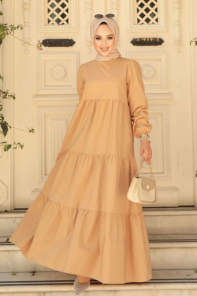 Neva Style Rochie din poplin Hijab cu pliuri în straturi 57345bs