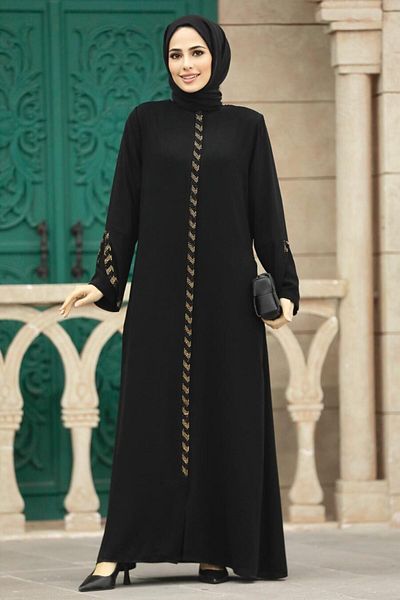 Neva Style - Hijab negru cu mărgele Ferace 626s