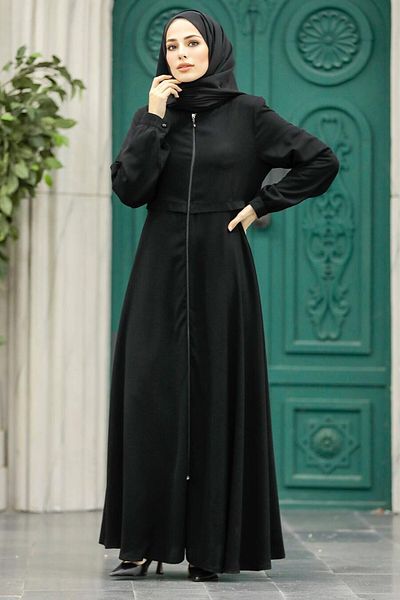 Neva Style - Hijab negru cu fermoar Ferace 1102s
