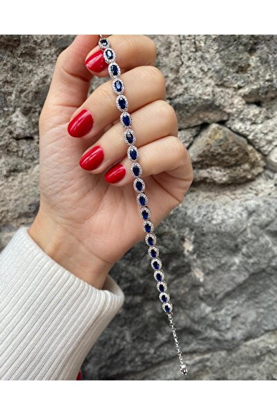 Silver Anneler Günü Özel Hediye 925 Ayar Gümüş Mavi Taşlı Su Yolu Kadın Bileklik/kutulu Gönderim