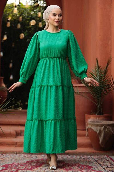 Neva Style Rochie Hijab Verde Pliata 3033y