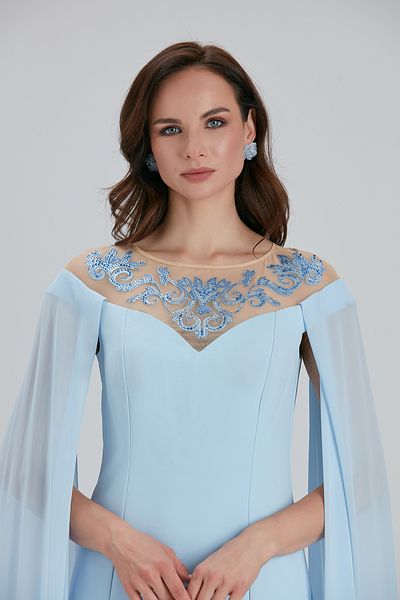 Neva Style Rochie de seara - Rochie de seara Bulava din satin albastru bebelus cu pelerina 4411bm