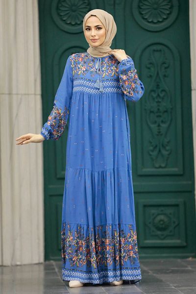 Neva Style Φόρεμα με σχέδιο Indigo Blue Hijab 50095ım