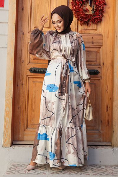Neva Style Rochie Hijab cu model maro - 23156KH