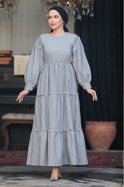 Neva Style - Rochie neagră plisată cu hidžab 30252s