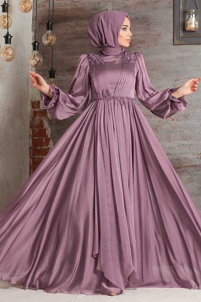 Neva Style Βραδινό φόρεμα με μανίκια με μπαλόνι Dusty Rose Hijab 21910gk
