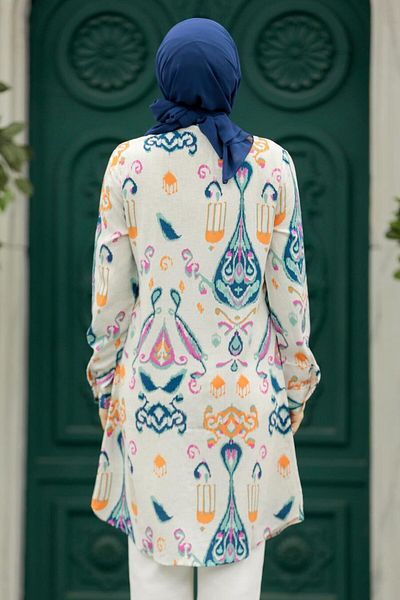 Neva Style منقوشة الأزرق الداكن الحجاب فسكوزي تونك 11676l