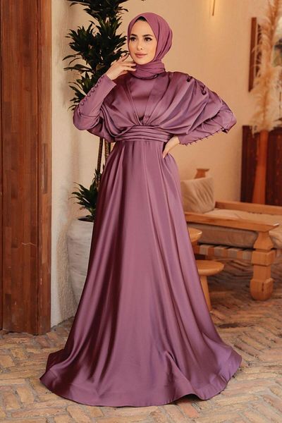 Neva Style Βραδινό φόρεμα Dark Dusty Rose Satin Hijab 22470kgk