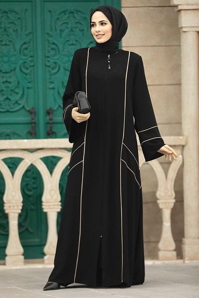 Neva Style Μαύρο Hijab με φερμουάρ Rabia Krep Ferace 35162s