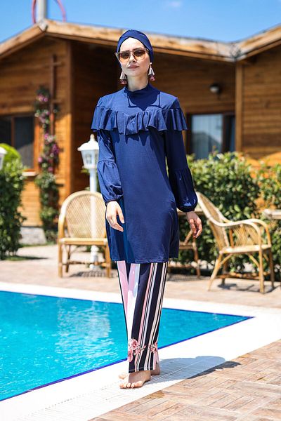 Neva Style Navy Blue Full Covered Hijab Swimsuit M2012L