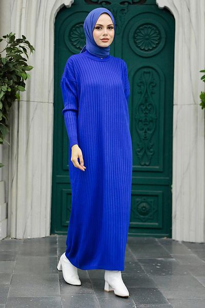 Neva Style Sax Blue Hijab Πλεκτό Φόρεμα 20161sx