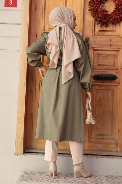 Neva Style Trench Hijab Kaki cu mărgele 639hk