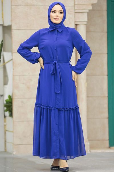 Neva Style Φόρεμα με κουμπιά Sax Blue Hijab 12443sx