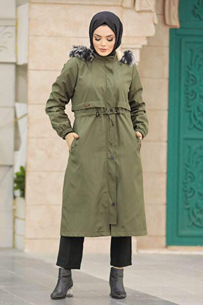 Neva Style Fur-Lined Khaki Hijab Parka 60651Hk