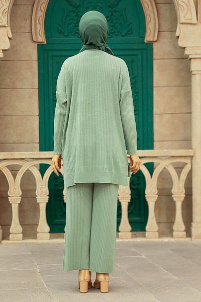 Neva Style Πλεκτό Μέντα Hijab Σετ Διπλό 34060mint