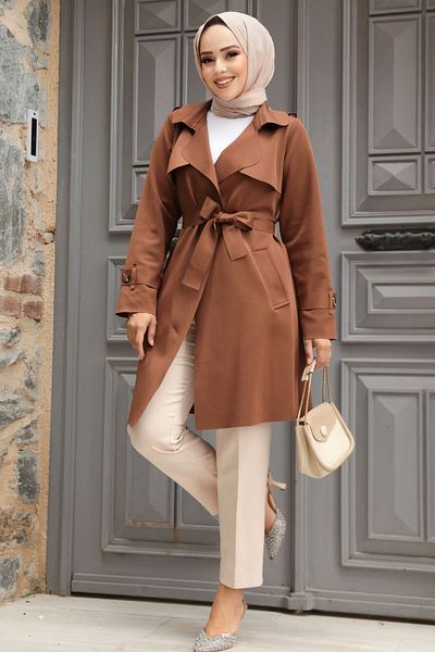 Neva Style Brown Hijab Cap - Belted, Model 72131Kh