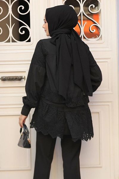 Neva Style Tunica Hijab cu dantela neagra - 14221S