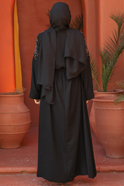 Neva Style Fermuarlı Siyah Tesettür Abaya 29108S