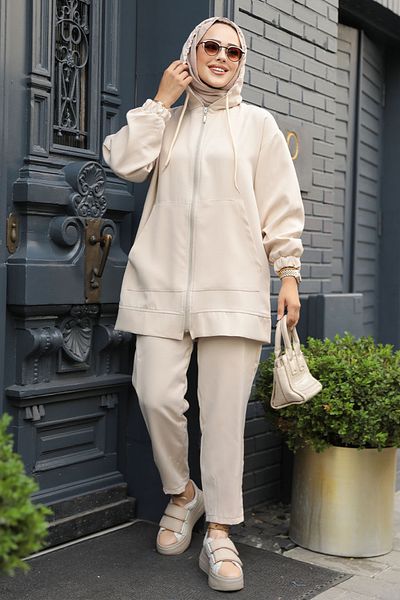 Neva Style طقم حجاب بيج بسحاب 10400 بيج