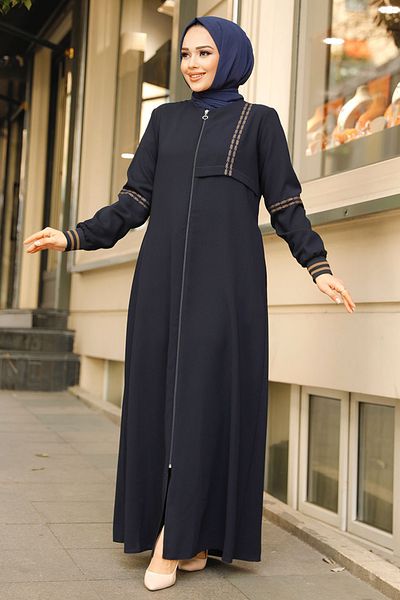 Neva Style Navy Blue Hijab Ferace 62102L with Pockets