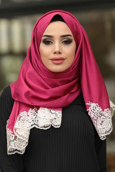 Neva Style - Şal Hijab cu aspect de mătase din dantelă 1507
