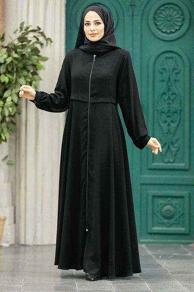 Neva Style - Hijab negru cu fermoar Ferace 1102s