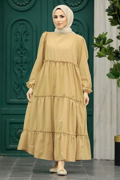 Neva Style Φόρεμα μπισκότο με πτυχωτό πλισέ Hijab Poplin 57342bs
