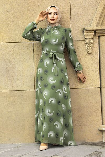 Neva Style Φόρεμα Hijab με σχέδιο Pistachio Green 27945fy