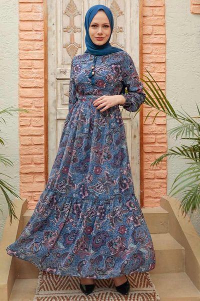 Neva Style Φόρεμα με σχέδιο Indigo Blue Hijab 3356ım