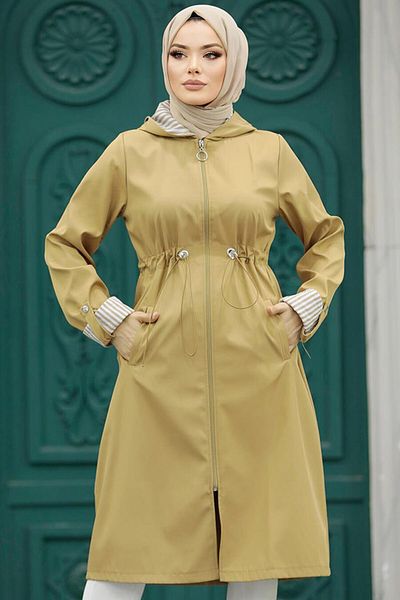 Neva Style Καμβάς με κουκούλα Camel Hijab Trench Coat 613c