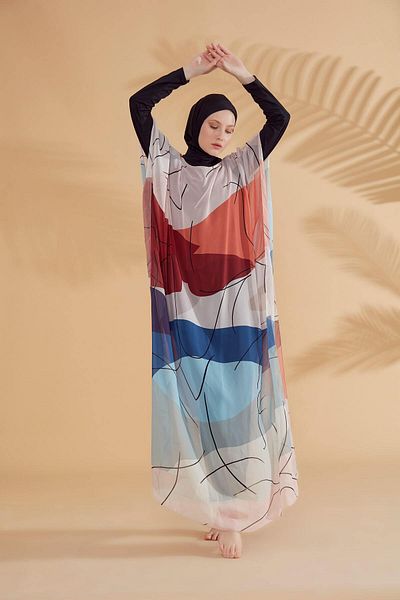 Neva Style Navy Blue Striped Colorful Pareo Kaftan P2340L