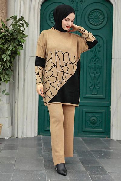 Neva Style طقم مكون من قطعتين من البسكويت المحبوك بنمط الحجاب - 6397BS
