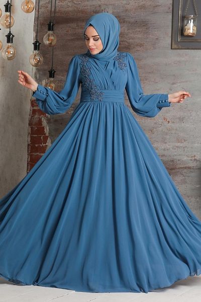 Neva Style Δαντελένιο Μπλε Χιτζάμπ Φόρεμα 21940μ
