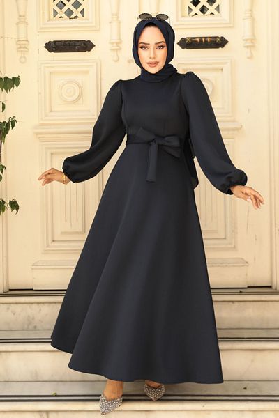 Neva Style Rochie cu centură Hijab bleumarin - 23102L