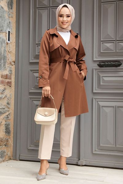 Neva Style Brown Hijab Cap - Belted, Model 72131Kh
