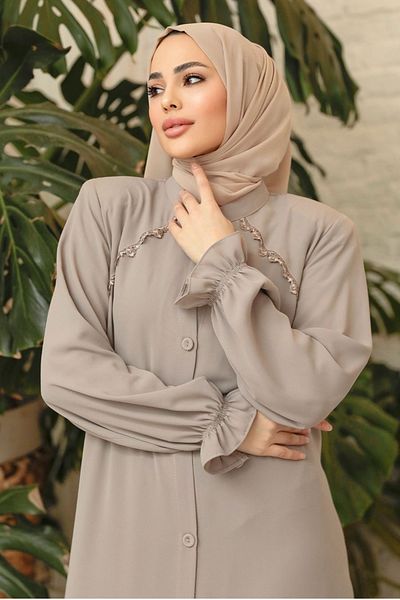 Neva Style Hijab Bej Ferace - Nasturi, Model 45275BEJ