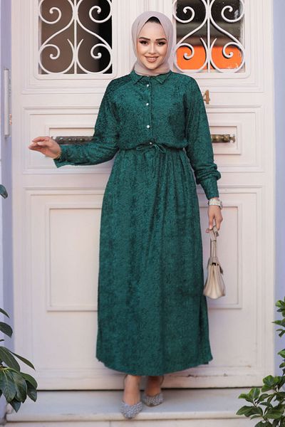 Neva Style فستان حجاب أخضر منقوش - 92691Y