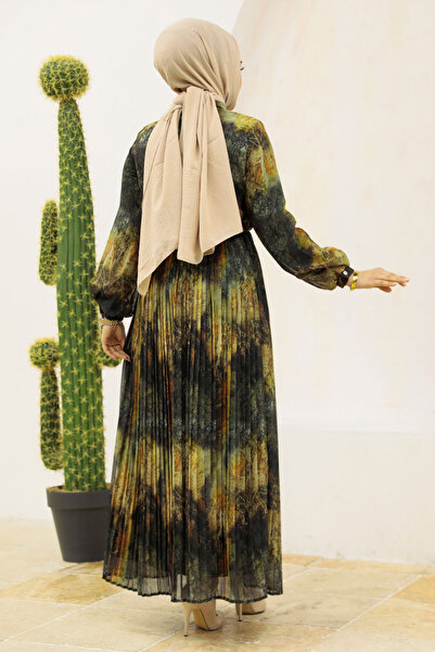 Neva Style Φόρεμα Χακί Μοτίβο Τεσετύρ 76871HK