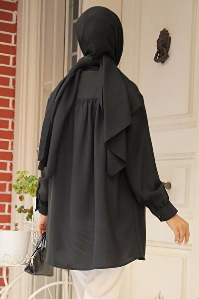 Neva Style Tunica Hijab Neagra - Cu Nasturi, Model 19026S