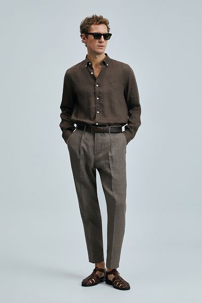 Lufian Ανδρικό λινό πουκάμισο Pitaya - Comfort Fit, Καφέ