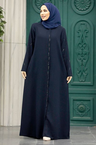 Neva Style Zippered Navy Blue Hijab Ferace 625L