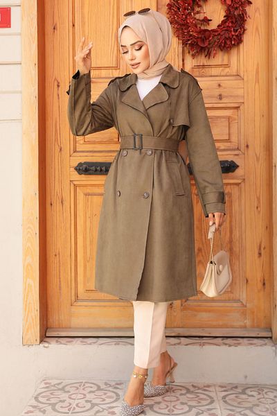 Neva Style Χακί Suede Κάμελ Τζάκετ - 72091HK