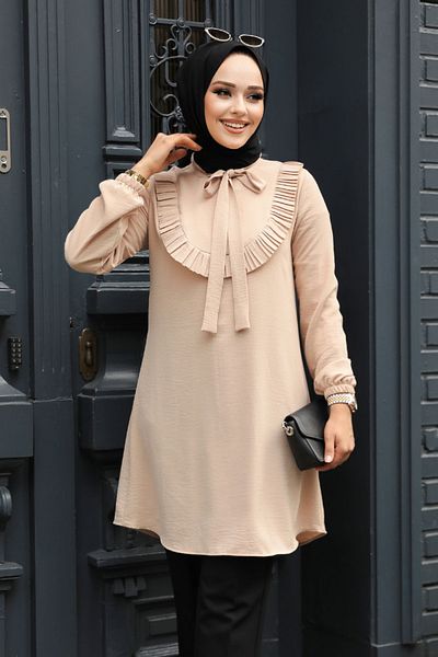 Neva Style Hijab Tunic - Ruffle Detailed, Biscuit 6682BS