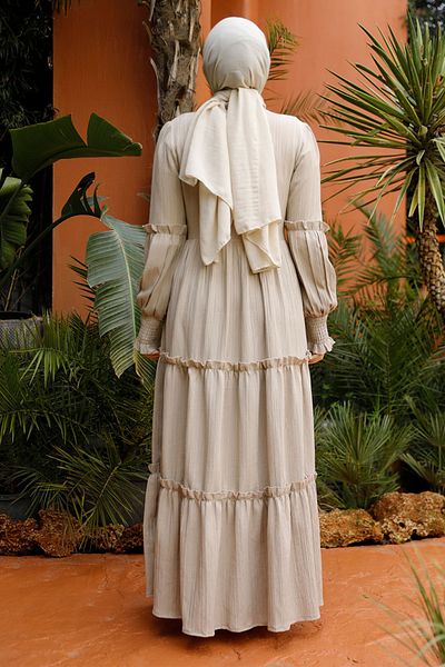 Neva Style Rochie Hijab Bej Pliată 4421BEIG