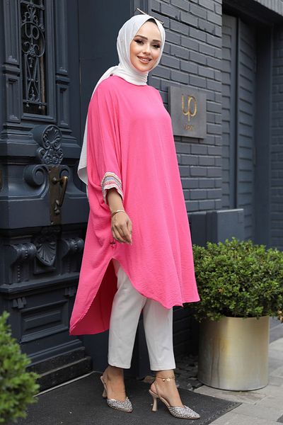 Neva Style تونيك حجاب بأكمام خفاش فوشيا - 170015 ف