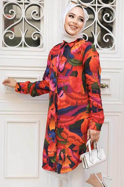 Neva Style Tunica Hijab cu model Burgundy - 11696BR