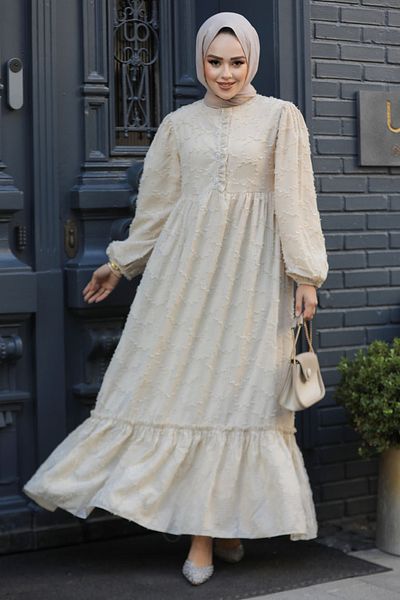 Neva Style Beige Hijab Dress - Laced, Model 10013Beige