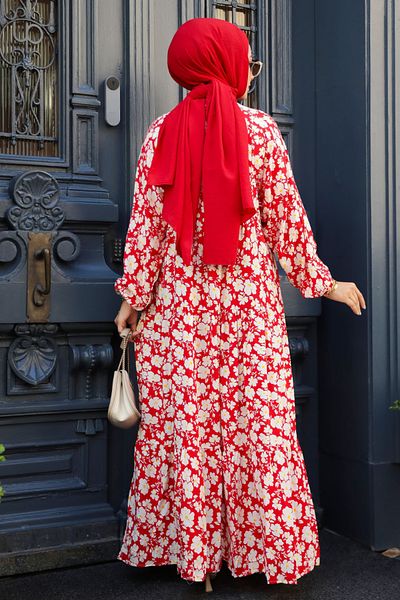 Neva Style Rochie Hijab cu model roșu - 23586K