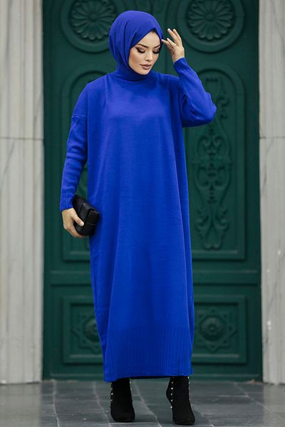 Neva Style Sax Blue Hijab Πλεκτό Φόρεμα 3409sx